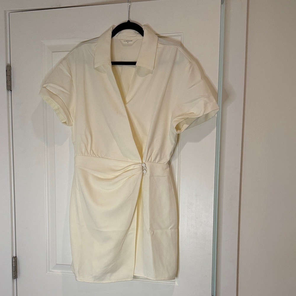 Off-White Short Sleeve Wrap Dress